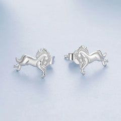 Boucles d'Oreilles Puces Cheval au Galop en Argent 925