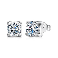 Boucles d'Oreilles Puces Moissanite Taille Carrée 1ct en Argent 925