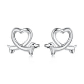 Boucles d'Oreilles Puces Chien Teckel en Argent 925