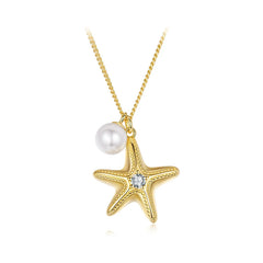 Collier Pendentif Étoile de Mer et Perle en Argent 925