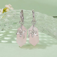Créoles Fleur Quartz Rose en Argent 925