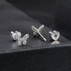 Boucles d'Oreilles Puces Papillon Moissanite en Argent 925 avec Certificat