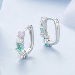 Créoles Pierres Géométriques Colorées en Argent 925