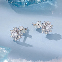 Boucles d'Oreilles Puces Fleur de Givre en Argent 925