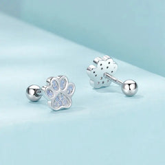 Boucles d'Oreilles Puces Traversantes Patte d'Animal en Argent 925