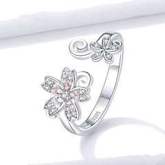Bague Fleur de Cerisier en argent 925 plaqué or blanc ajustable avec zircons blancs et roses - Photo 3
