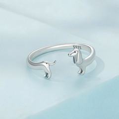 Bague Chien Teckel Argent sterling 925 plaqué or rose – ajustable - Photo 3