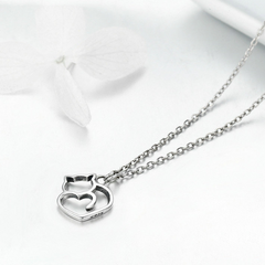 Collier Chat avec Coeur en argent 925 plaqué or blanc - Photo 3