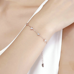 Bracelet Coeurs Lumineux en argent 925 plaqué or rose ajustable avec zircons blancs - Photo 2