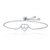 Bracelet Coeur ECG en argent 925 plaqué or blanc ajustable