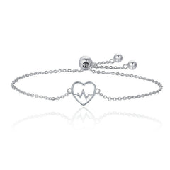 Bracelet Coeur ECG en argent 925 plaqué or blanc ajustable
