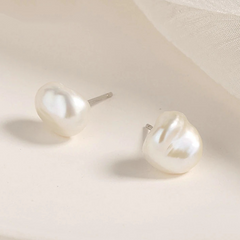 Boucles d’Oreilles Perles Baroques Puces en Argent Sterling 925 plaqué or blanc - Photo 2