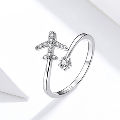 Bague Avion Brillant en argent 925 plaqué or blanc ajustable avec zircons blancs - Photo 3