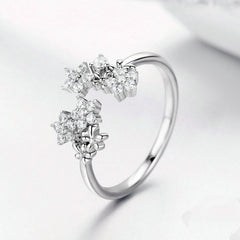 Bague Bouquet de Fleurs en argent 925 plaqué or blanc ajustable avec zircons blancs - Photo 3