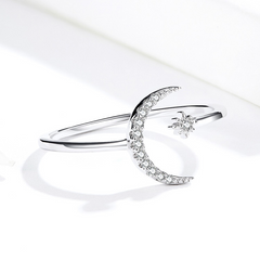 Bague Lune et Étoile Comète en argent 925 plaqué or blanc ajustable avec zircons blancs - Photo 4