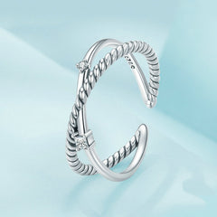 Bague Croisée X en argent 925 plaqué or blanc ajustable avec zircons blancs - Photo 3