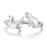 Bague Chats en argent 925 plaqué or blanc ajustable