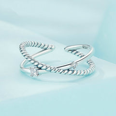 Bague Croisée X en argent 925 plaqué or blanc ajustable avec zircons blancs - Photo 4