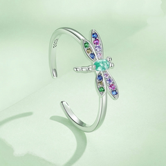 Bague Libellule en argent 925 plaqué or blanc ajustable avec zircons colorés - Photo 4