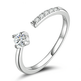 Bague Solitaire en argent 925 plaqué or blanc ajustable avec zircons blancs