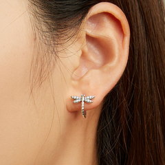 Boucles d’Oreilles Libellules en argent 925 plaqué or blanc avec zircons blancs - Photo 2
