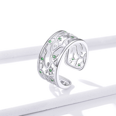 Bague Arbre de la Vie en argent 925 plaqué or blanc ajustable avec zircons verts - Photo 3