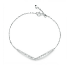 Bracelet en V en argent 925 plaqué or blanc ajustable avec zircons blancs