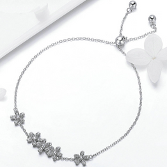Bracelet Marguerites en argent 925 plaqué or blanc ajustable avec zircons blancs - Photo 3