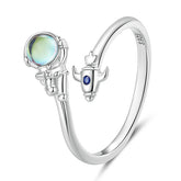 Bague Astronaute en argent 925 plaqué or blanc ajustable avec pierre de lune