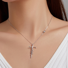 Collier Croix en argent 925 plaqué or blanc ajustable avec zircons blancs - Photo 2
