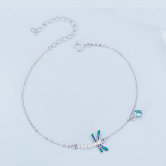 Bracelet Libellule Argent Sterling 925 plaqué or blanc avec zircons blancs et bleus et fermoir ajustable - Photo 3