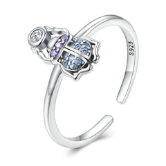 Bague Scarabée en argent 925 plaqué or blanc ajustable avec zircons colorés