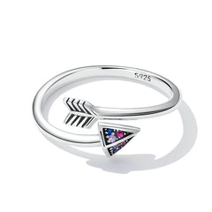 Bague Flèche en argent 925 plaqué or blanc ajustable avec zircons colorés - Photo 3
