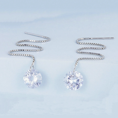Chaînes d’Oreilles Blanches Pendantes en Argent sterling 925 plaqué or blanc avec zircons blancs - Photo 3