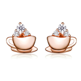 Boucles d’Oreilles Tasse de Café Puces en Argent Sterling 925 plaqué or rose avec zircons blancs