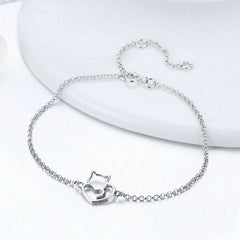 Bracelet Chat avec Coeur en argent 925 plaqué or blanc avec fermoir ajustable - Photo 4