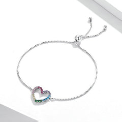 Bracelet Coeur Arc-en-Ciel en argent 925 plaqué or blanc ajustable avec zircons colorés - Photo 3