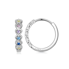 Boucles d’Oreilles Créoles Coeurs en argent 925 plaqué or blanc avec zircons colorés - Photo 3