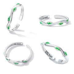 Bague Feuilles Vertes en argent 925 plaqué or blanc ajustable émaillé à la main - Photo 3