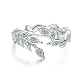 Bague Feuilles en argent 925 plaqué or blanc ajustable avec zircons blancs