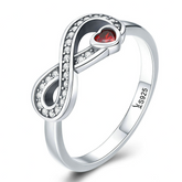 Bague Infini avec Coeur en argent 925 plaqué or blanc avec zircons blancs et rouge