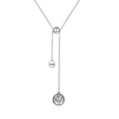 Collier Arbre de la Vie en argent 925 plaqué or blanc ajustable avec zircons blancs