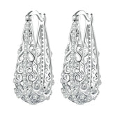Boucles d’Oreilles Créoles Ancienne en argent 925 plaqué or blanc avec zircons blancs