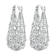 Boucles d’Oreilles Créoles Ancienne en argent 925 plaqué or blanc avec zircons blancs