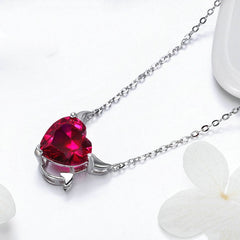 Collier Coeur Rouge en argent 925 plaqué or blanc avec cornes et petite queue de diable - Photo 3