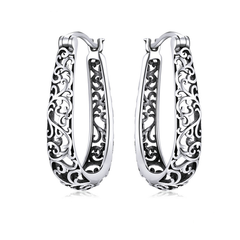 Boucles d’Oreilles Créoles Ancienne en argent 925 plaqué or blanc