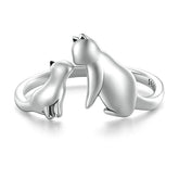 Bague Maman Chat en argent 925 plaqué or blanc ajustable