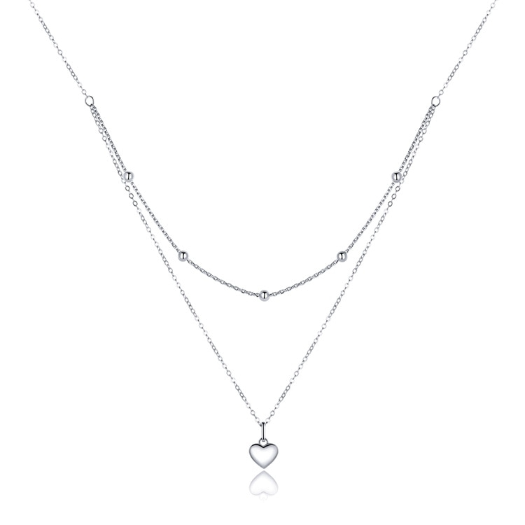 Collier Double avec Coeur en argent 925 plaqué or blanc avec pendentif coeur