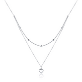 Collier Double avec Coeur en argent 925 plaqué or blanc avec pendentif coeur
