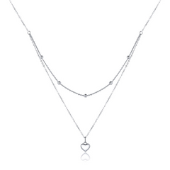 Collier Double avec Coeur en argent 925 plaqué or blanc avec pendentif coeur